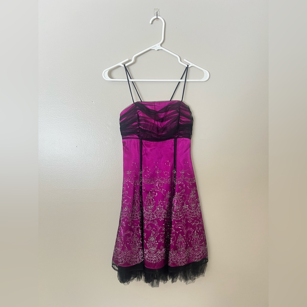 Morgan & Co. Pink and Black Mini Dress with Silver and Pink Accents
